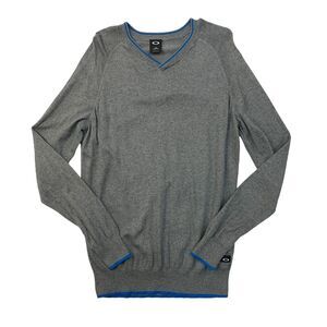 Oakley Sweater Mens L Large Gray Tailored Fit V Neck Pullover Cotton Blend Prep